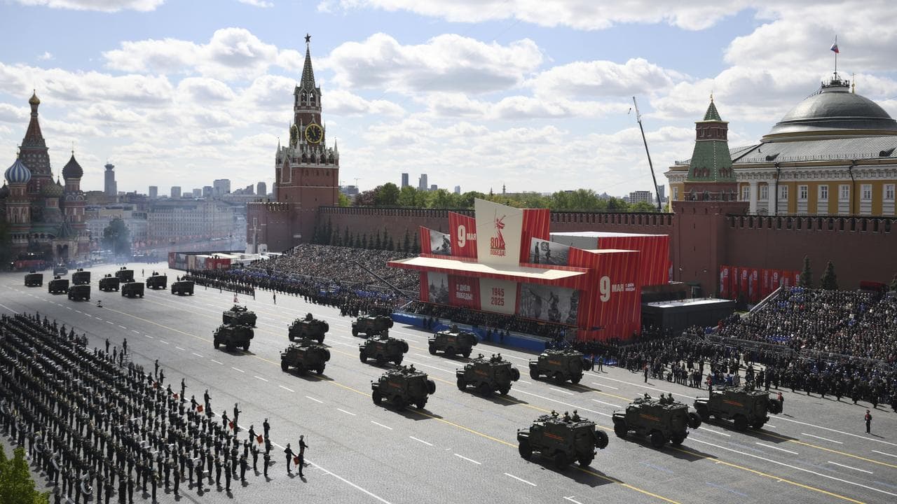 Russian military vehicles in Red Square during the Victory Day parade