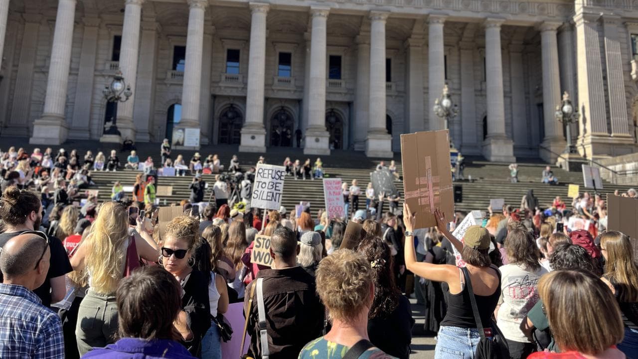 Protest rally outside Parliament House in Melbourne