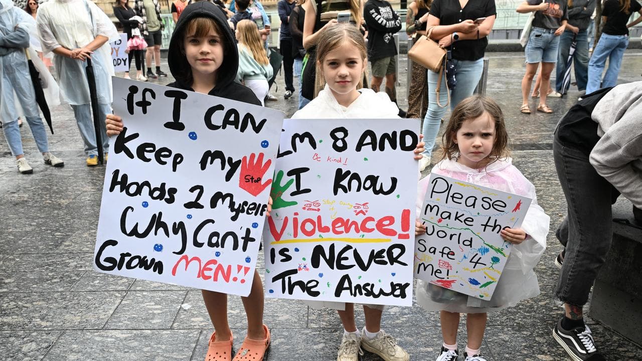 Children attending the anti-violence rally in Brisbane