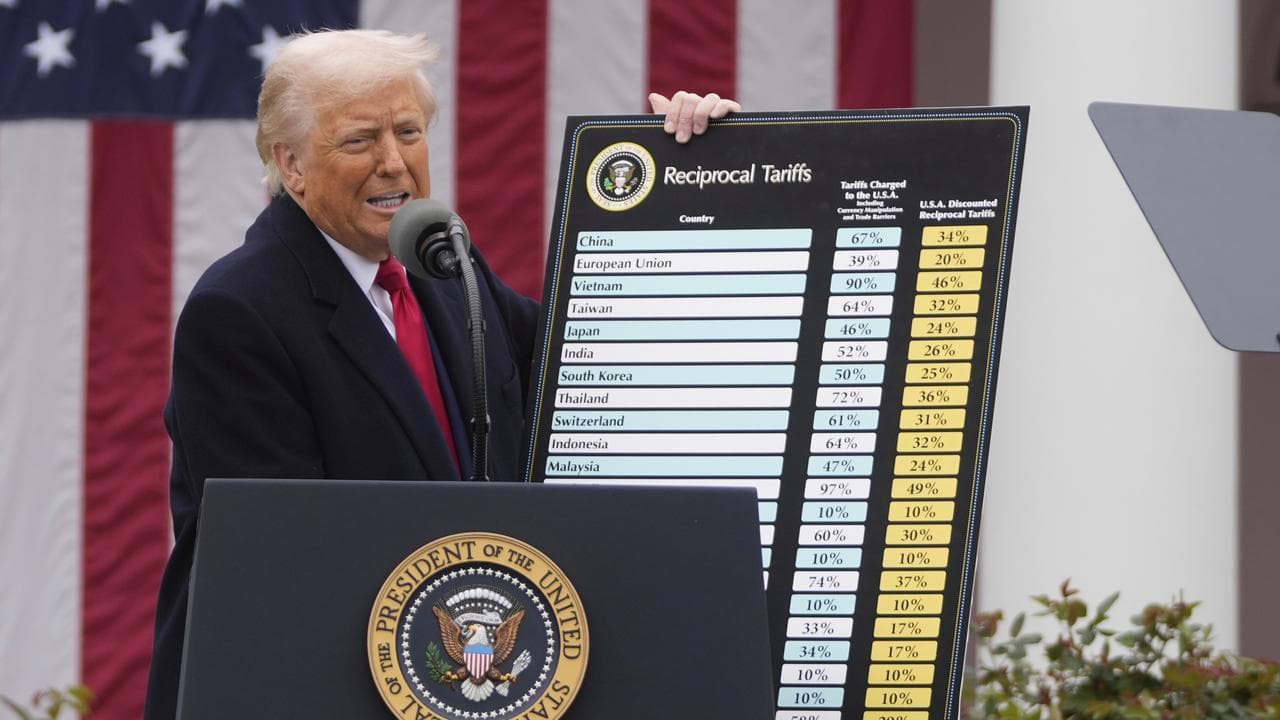 A file photo of Donald Trump announcing tariffs