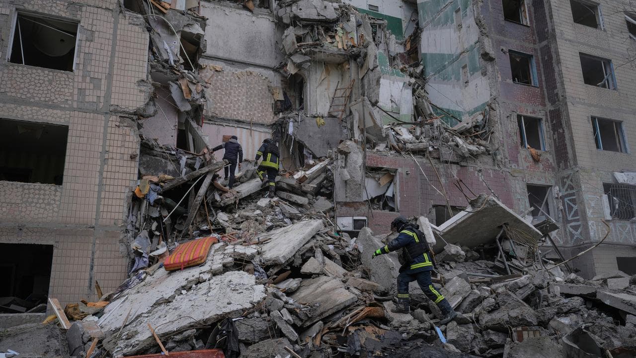 Building damaged by a Russian strike in Kostiantynivka, Ukraine