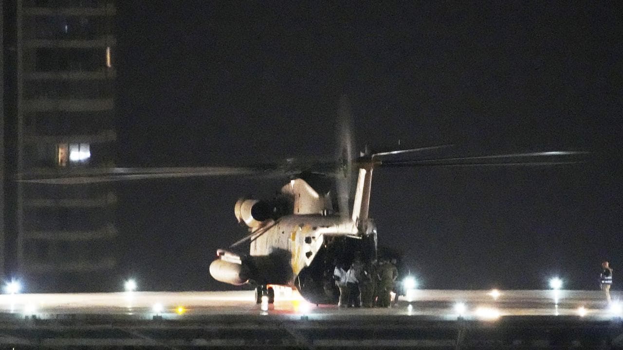 Israeli military helicopter carrying freed hostage Edan Alexander