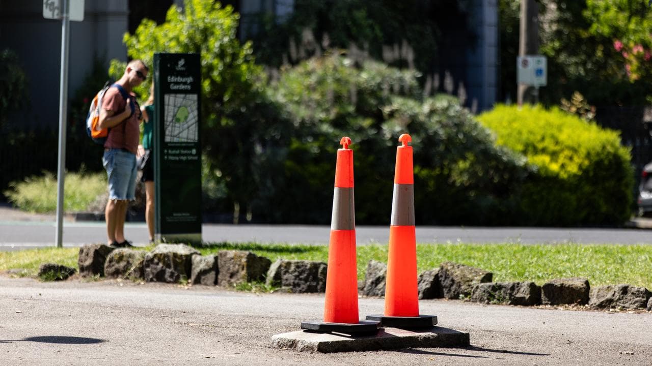 Bollards are seen at the site of a vandalised statue