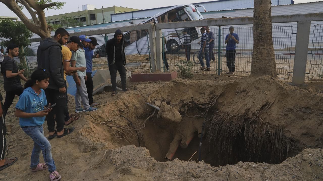 Site of an Israeli air strike on a hospital in Khan Younis, Gaza Strip