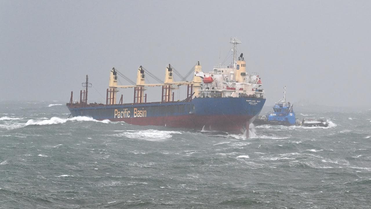 A tug assists the Portland Bay cargo ship (file image)
