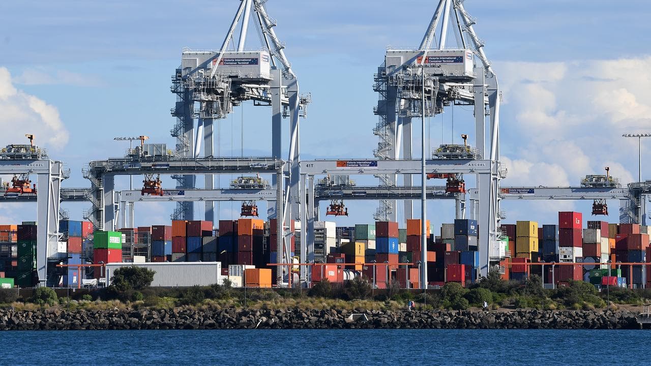 Infrastructure and shipping containers at a terminal in Melbourne