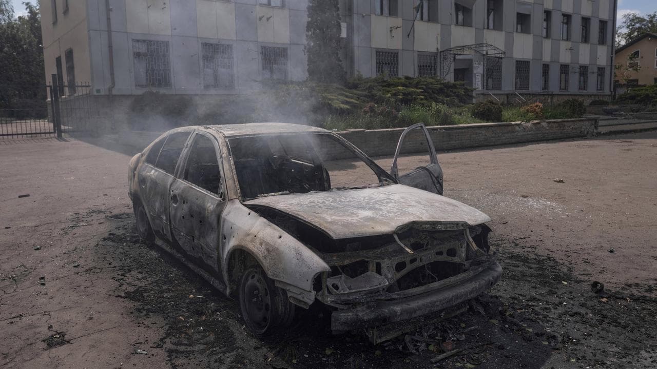 A burnt-out car 
