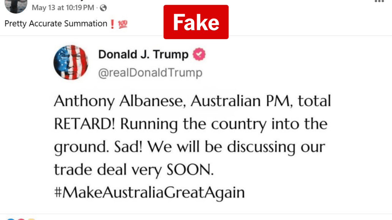 Screenshot of a fake tweet from Donald Trump