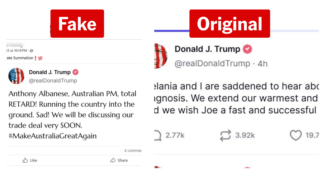 Side by side screenshots of social media posts.