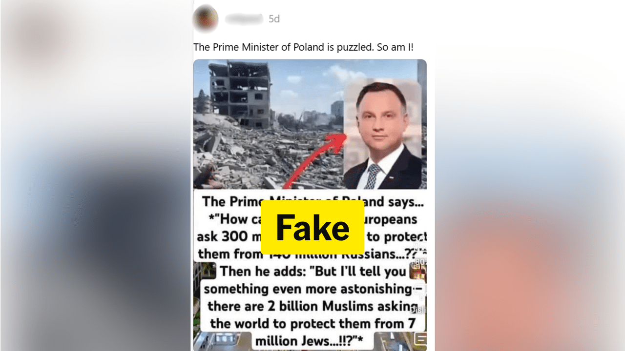 A post with an altered quote attributed to Poland's prime minister.