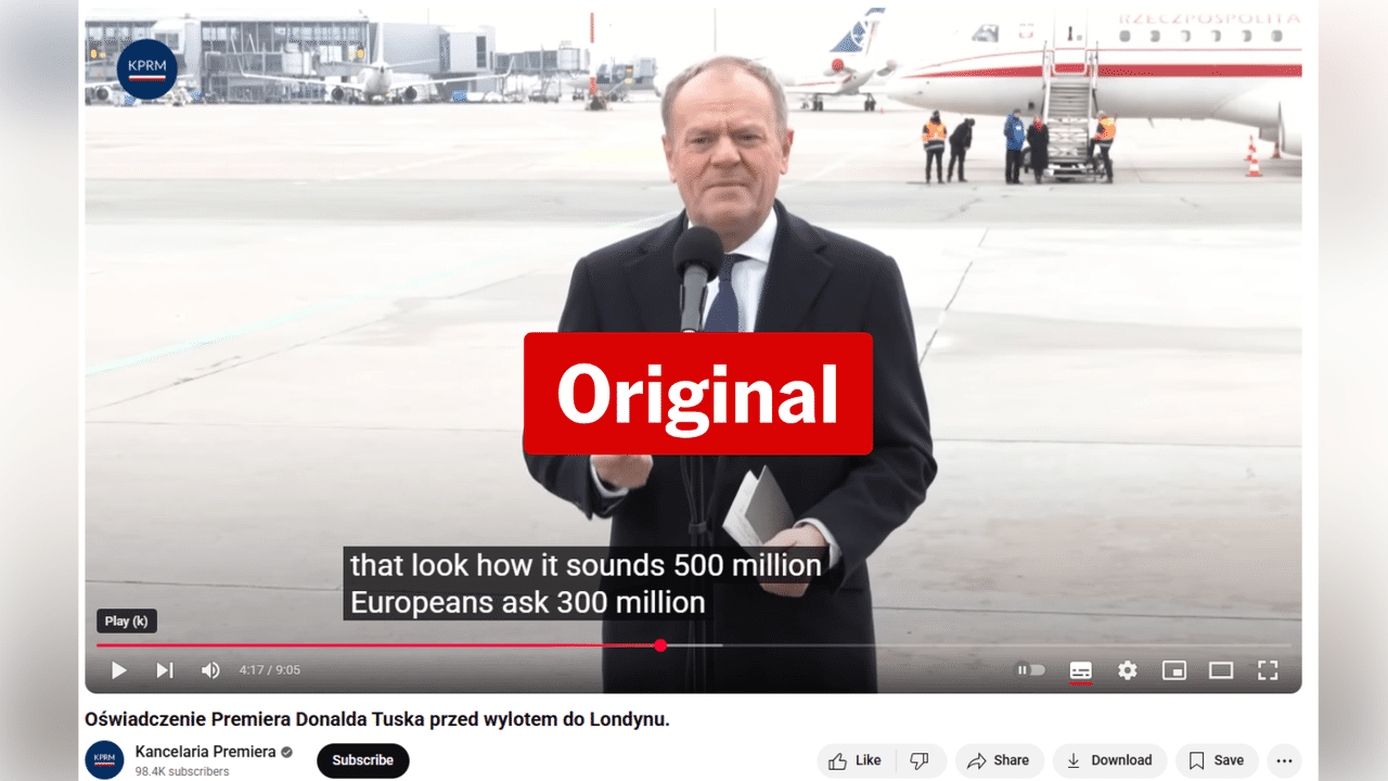 Polish Prime Minister Donald Tusk at an airport press conference.