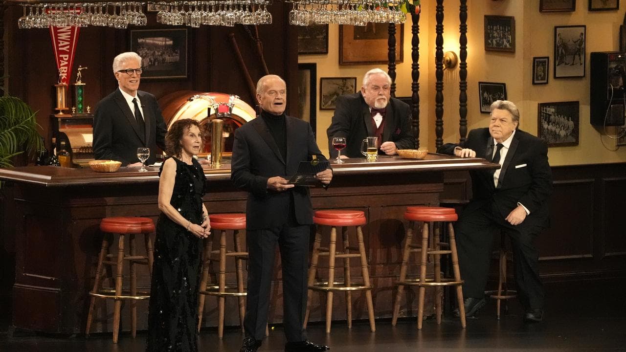 Cheers cast members present an award at the Emmys in 2024