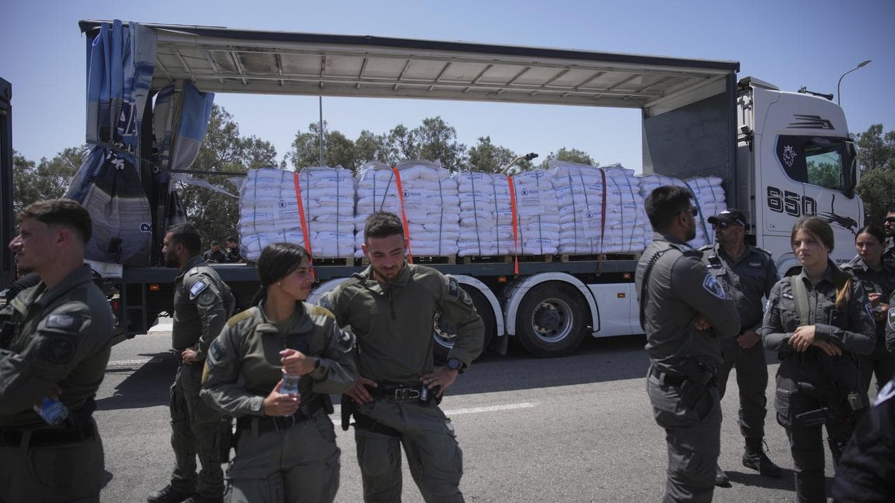 A truck loaded with humanitarian aid for the Gaza Strip