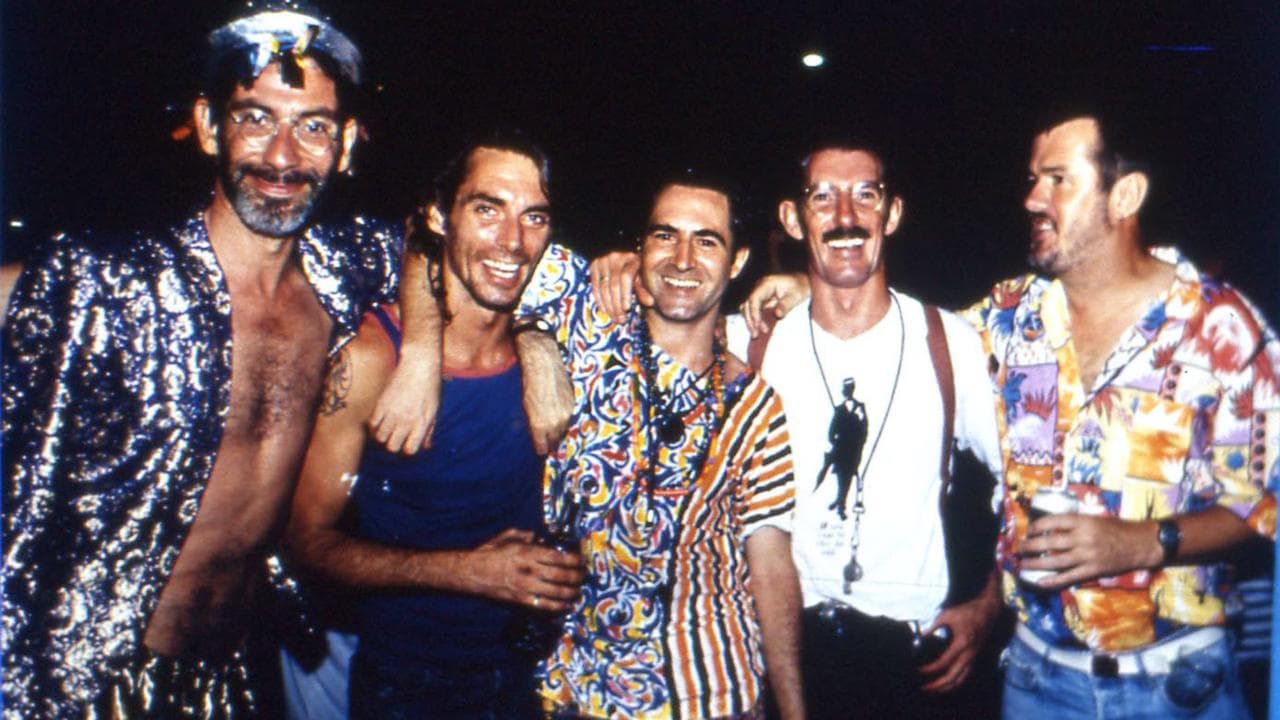 David McDiarmid (left) and friends Mardi Gras parade, Sydney 1985