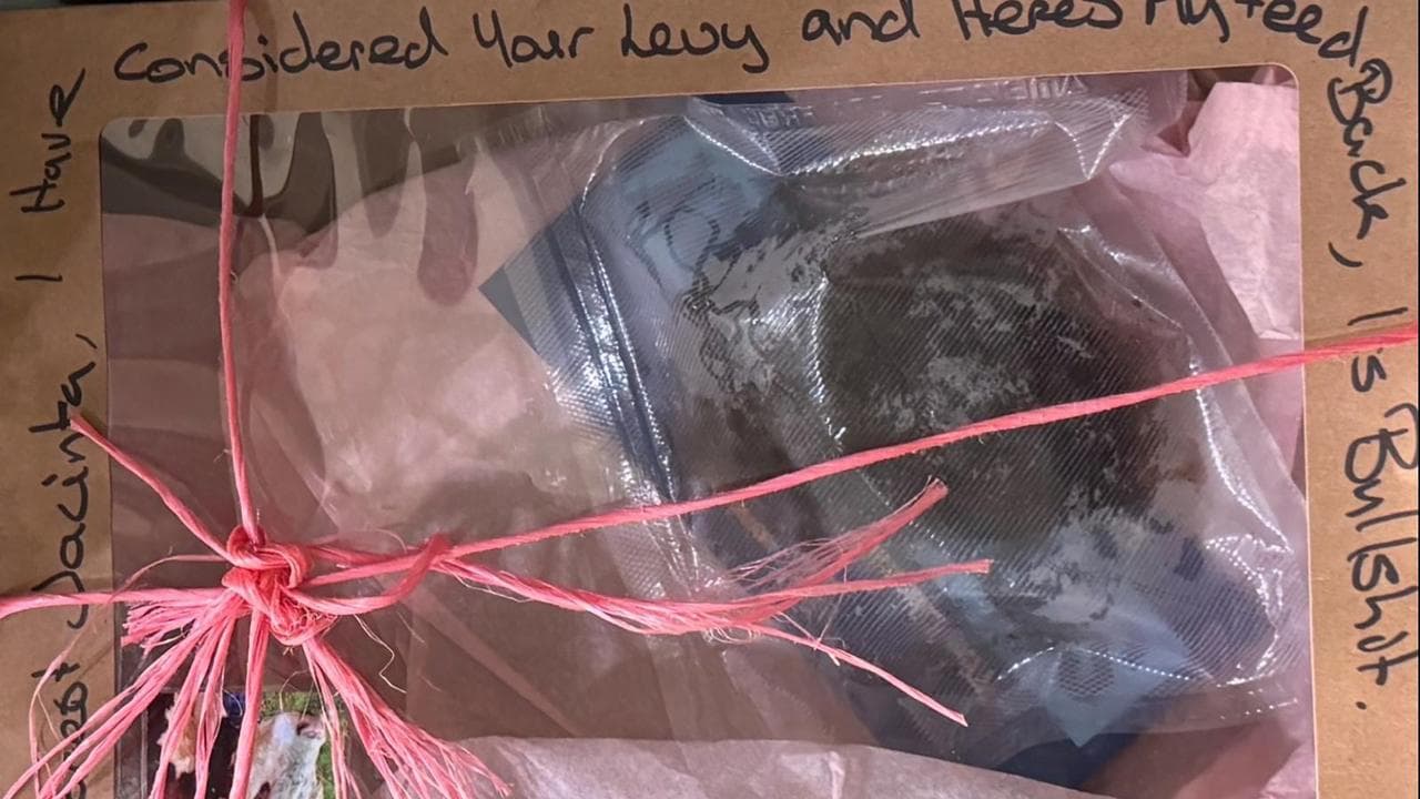 Cow manure wrapped up with a note