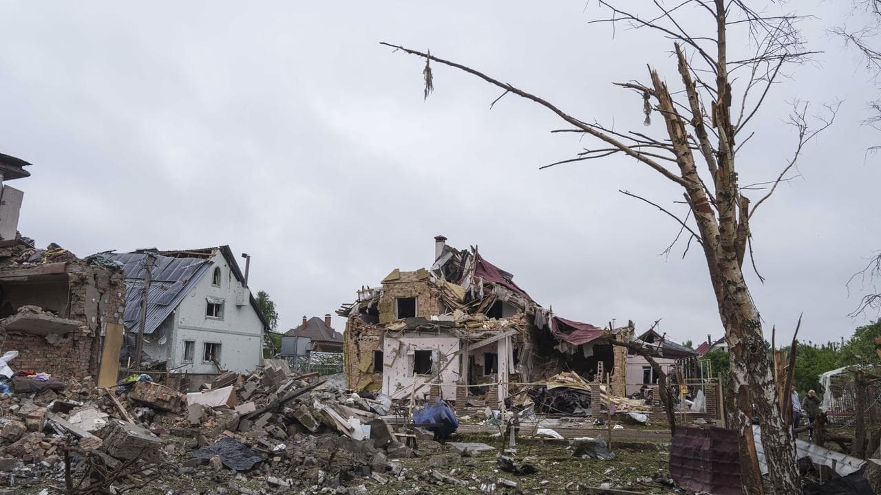 Housing destroyed by Russian strikes in a regional Kyiv village