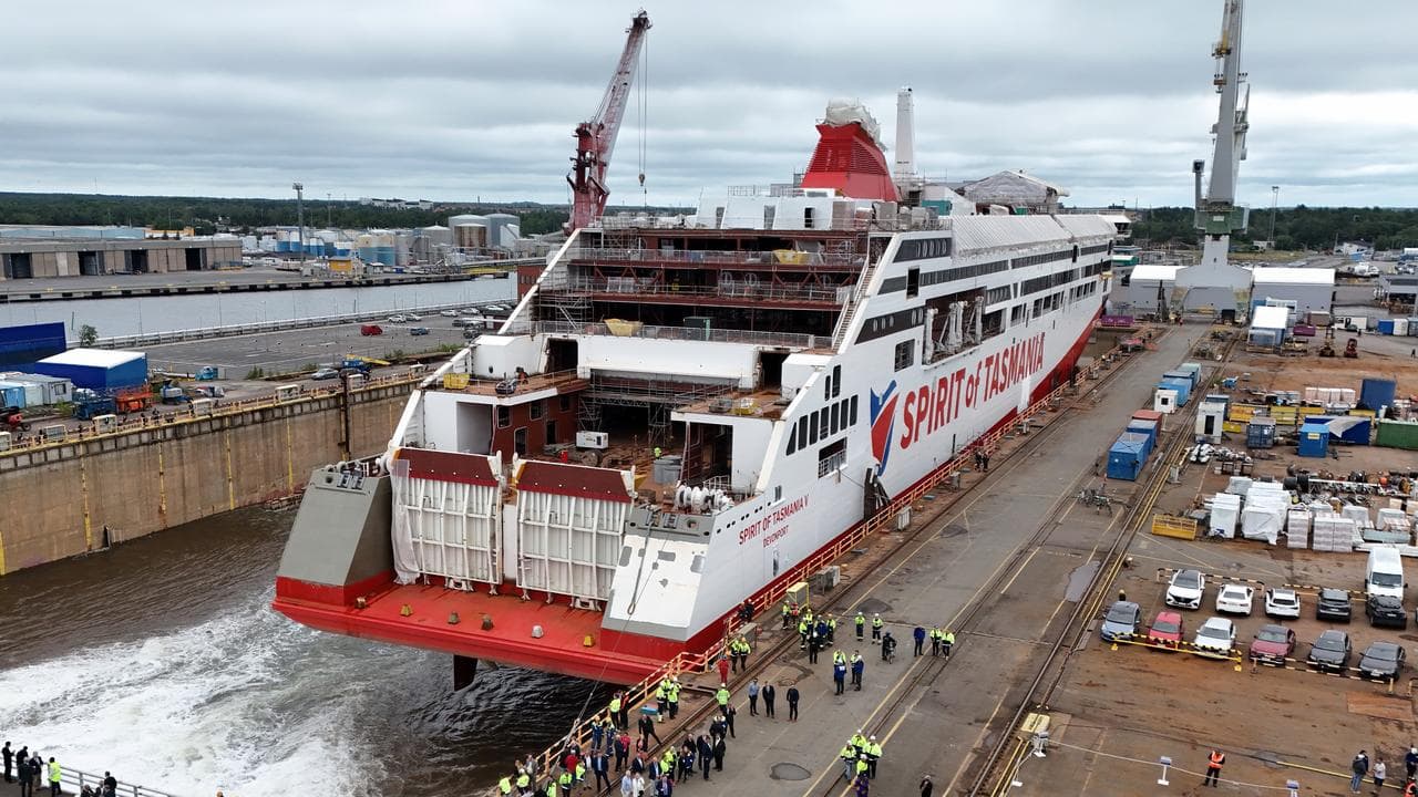 Bass Strait ferry, Spirit of Tasmania V,  in a shipyard in Finland