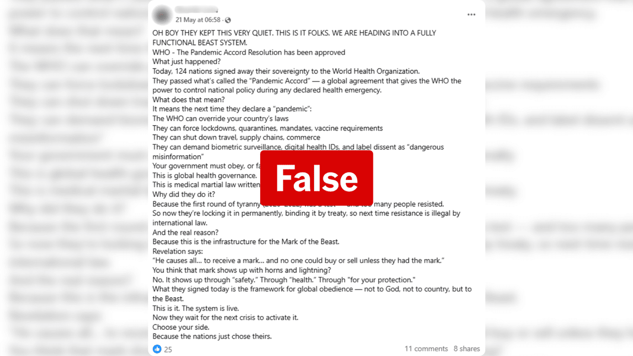 Facebook post claims Pandemic Agreement signs away sovereignty