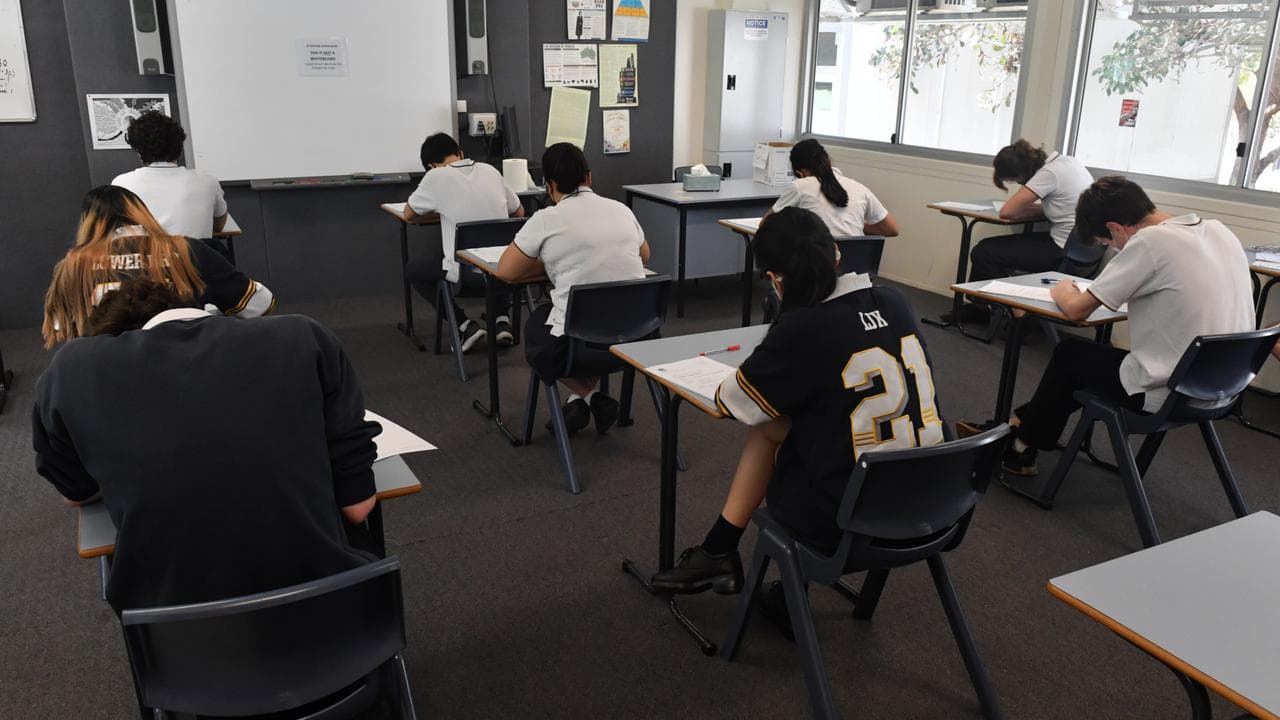Year 12 students following their first HSC exam in Sydney, NSW