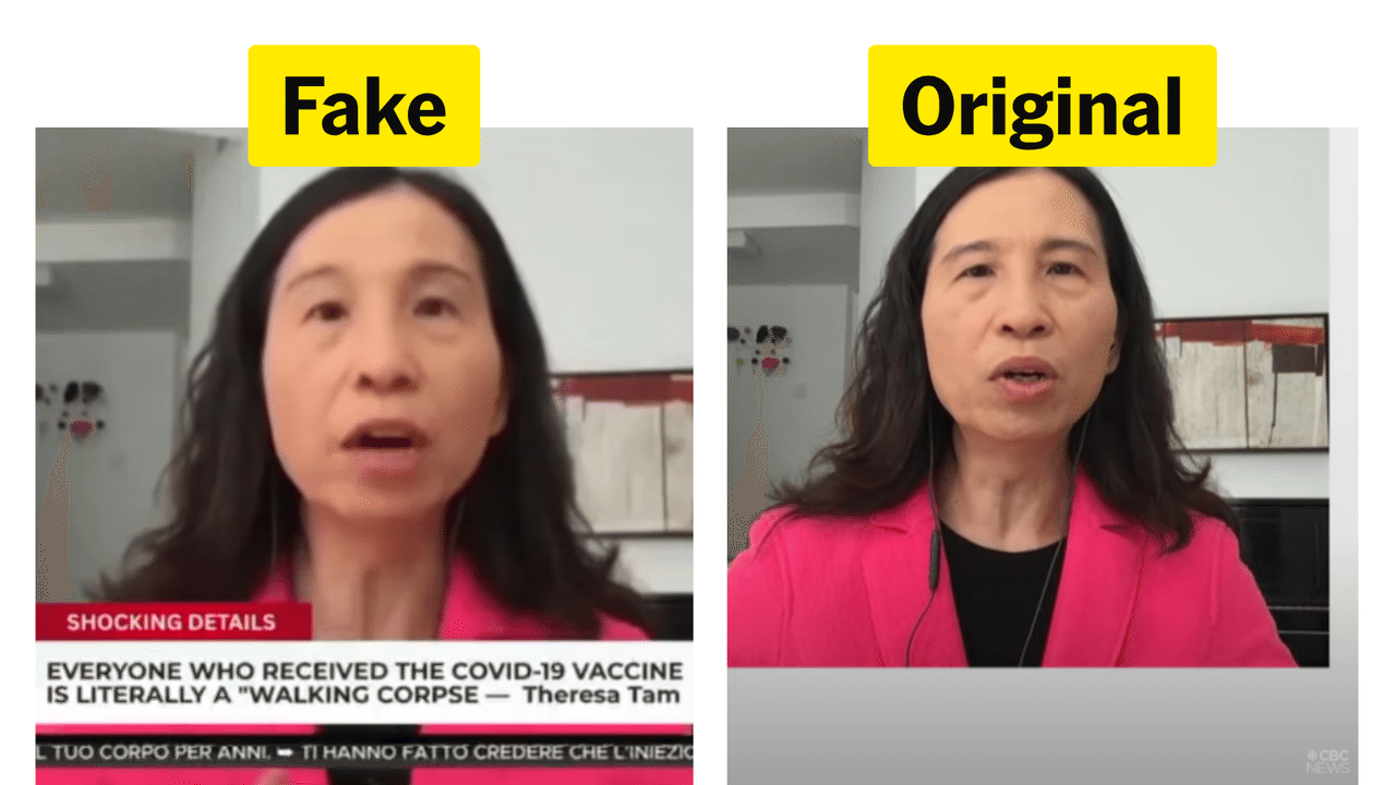 Side-by-side comparison of fake and real Dr Tam video