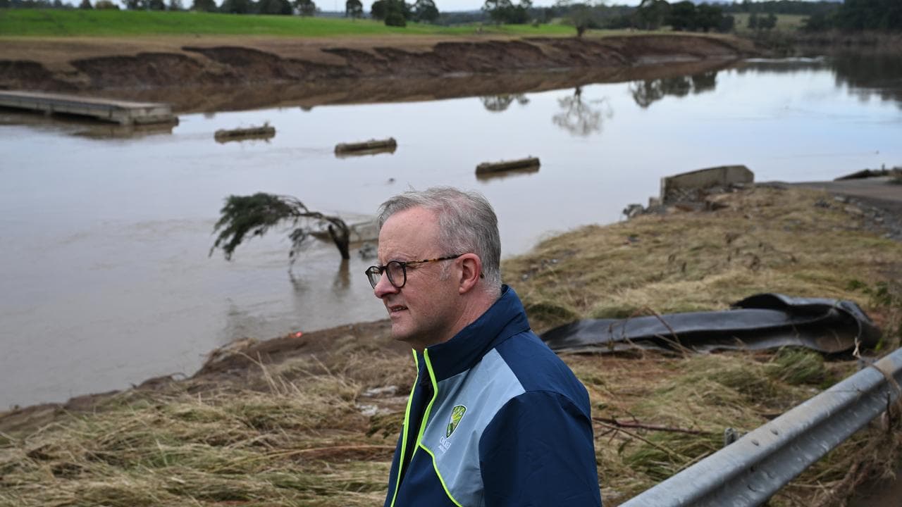 Anthony Albanese at the washed away Wingham Bridge