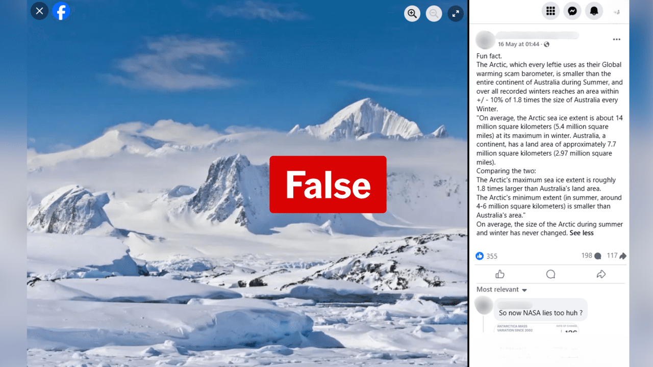 Facebook post claiming Arctic sea ice levels have never changed.