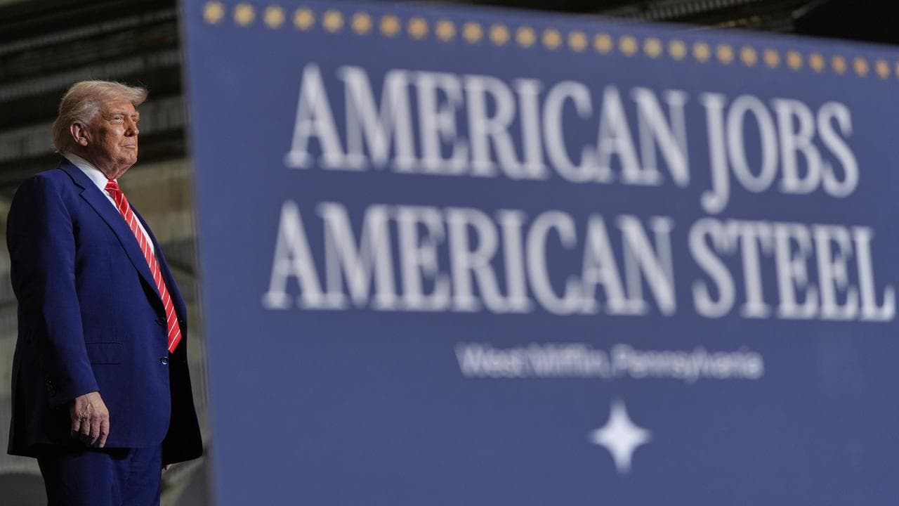 US President Donald Trump speaks at Mon Valley Works-Irvin plant