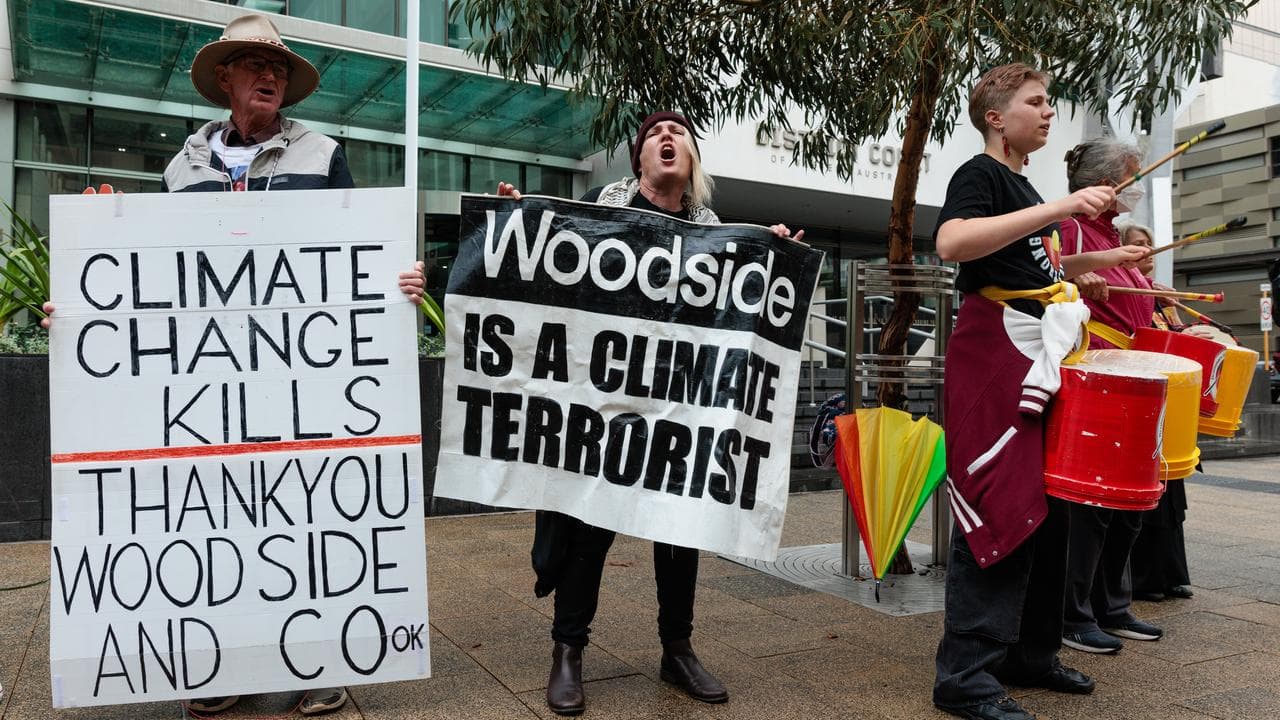 Protesters rally in Perth against the Woodside expansion 