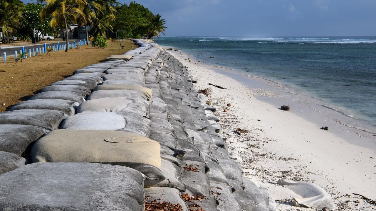 Sandbag seawalls on the Cocos (Keeling) Islands (file image)
