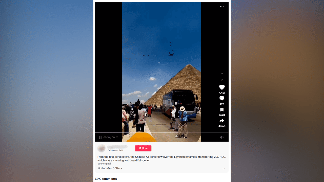 Orginal TikTok of Egypt China flypast of pyramids