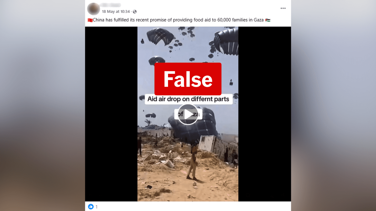 Facebook post claiming China airdropped aid into Gaza