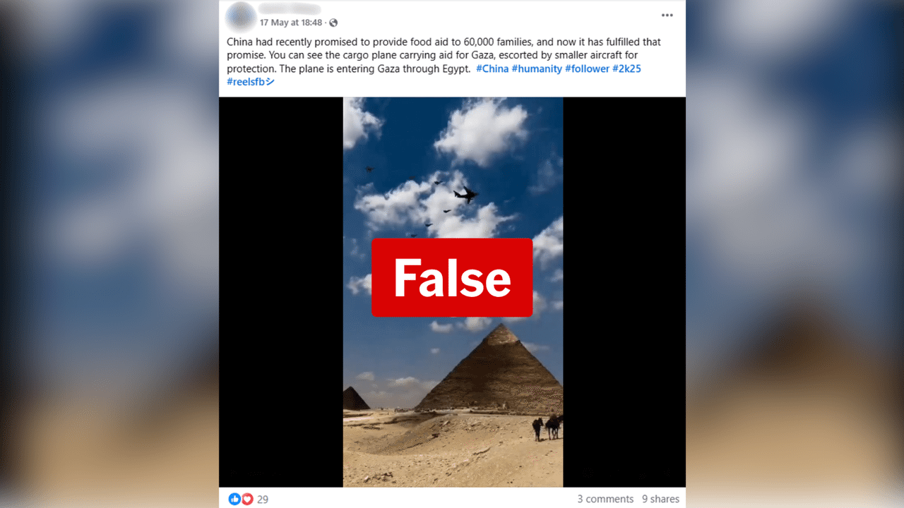 Pyramids flyby falsely named as China aid drop in Facebook post