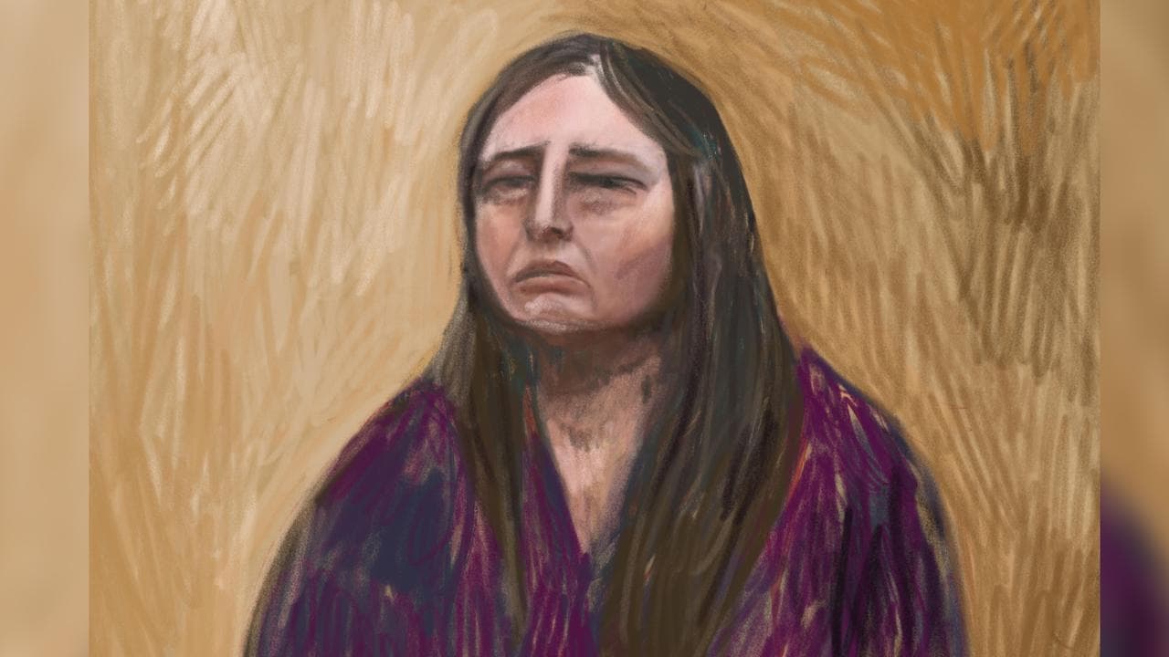 A court sketch drawn from a video link shows Erin Patterson