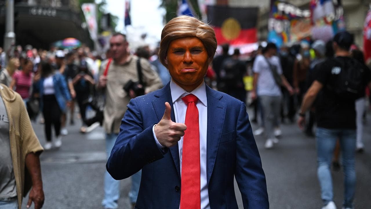 A man dressed up as US president Donald Trump