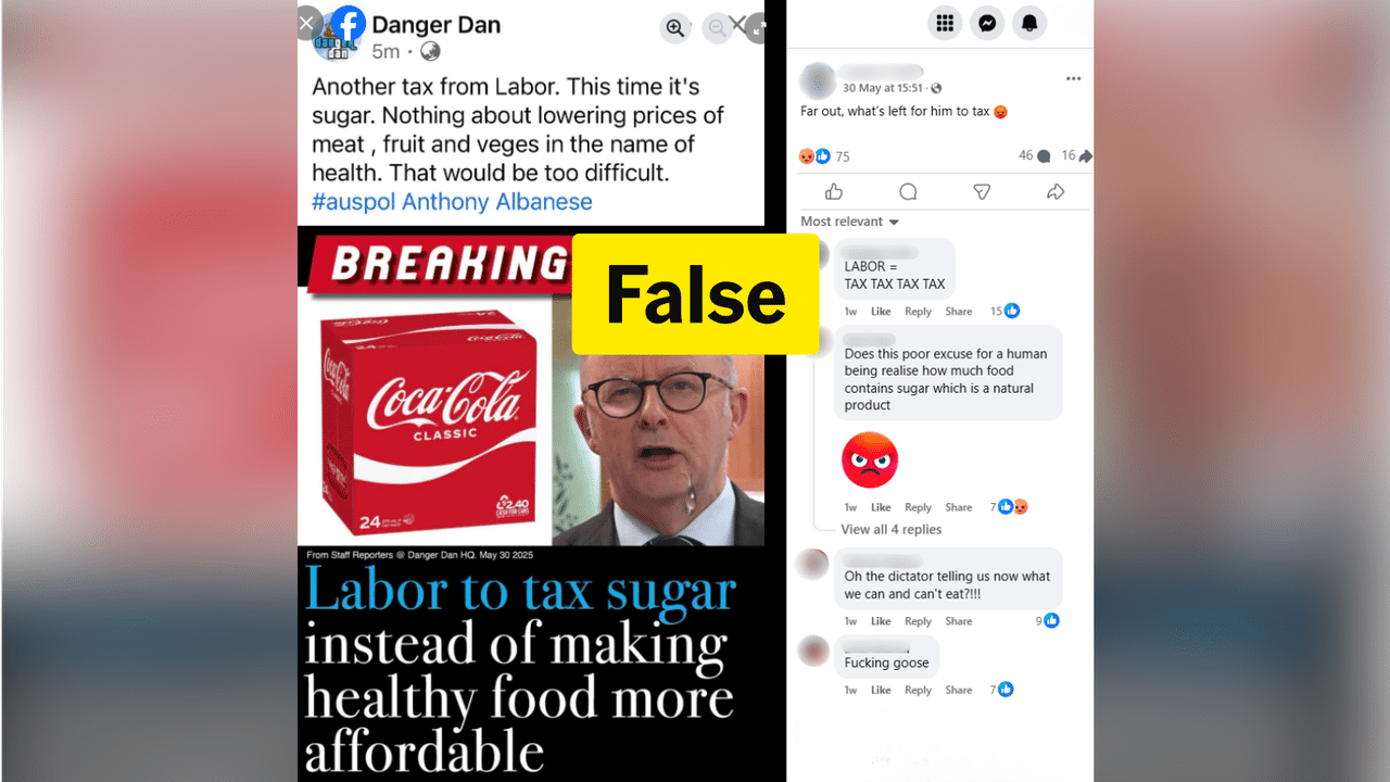 Facebook post claiming Labor is introducing a sugar tax.