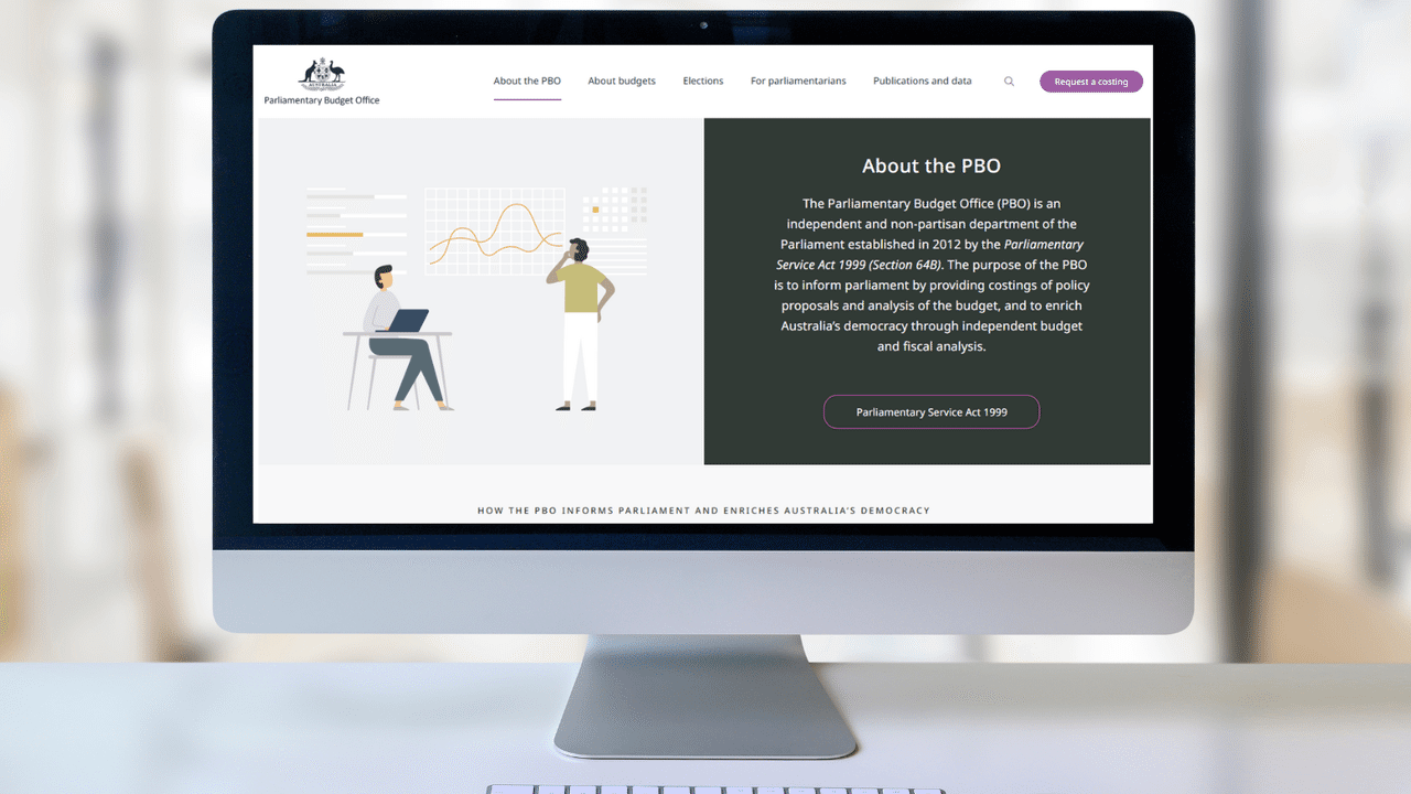 Homepage on PBO on computer screen