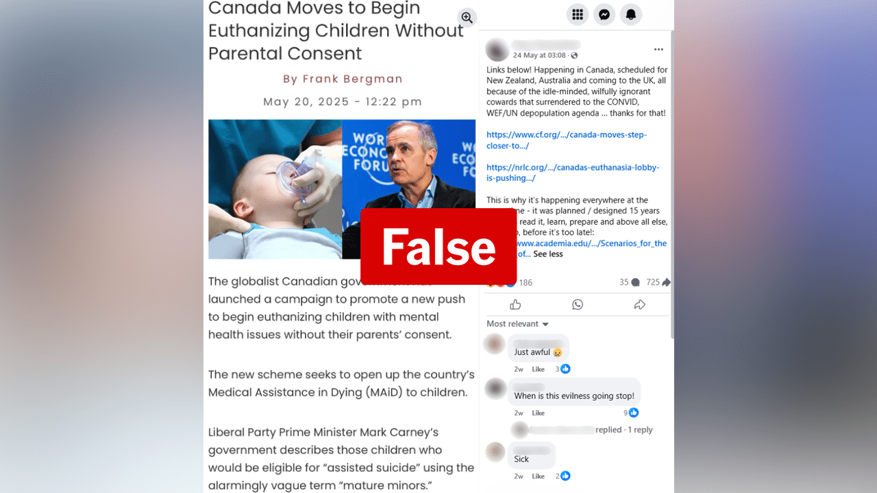 False Facebook post claiming Canada allowing euthanasia for children.