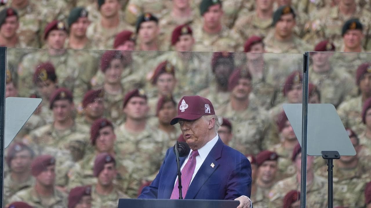 President Donald Trump speaks at Fort Bragg