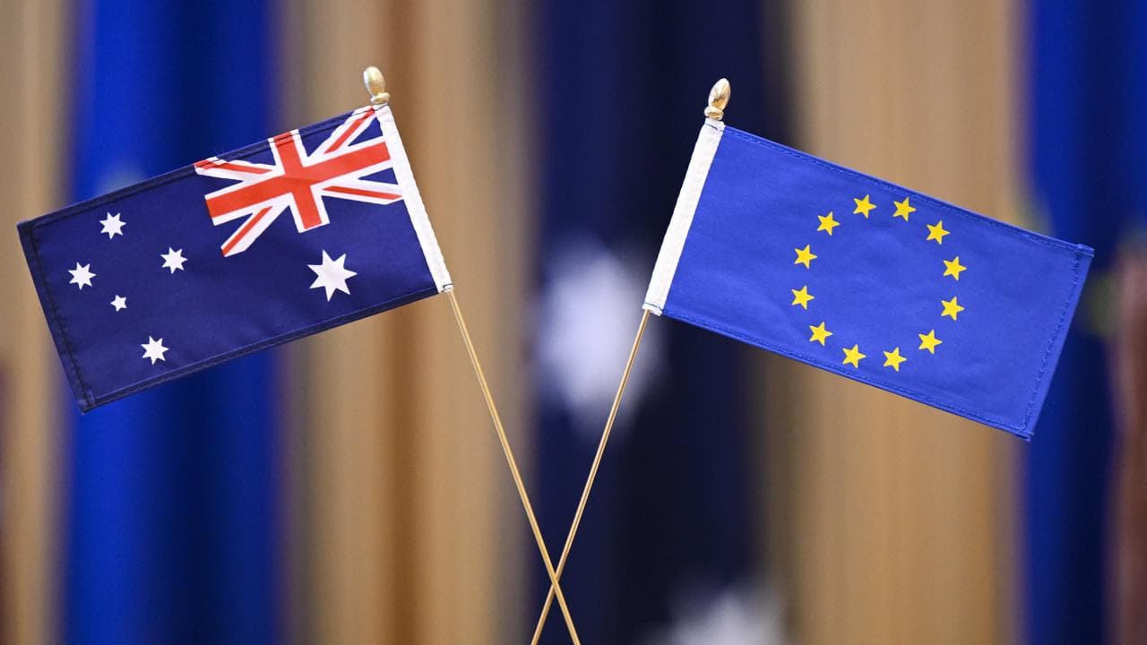 THe Australian and EU flags (file image)