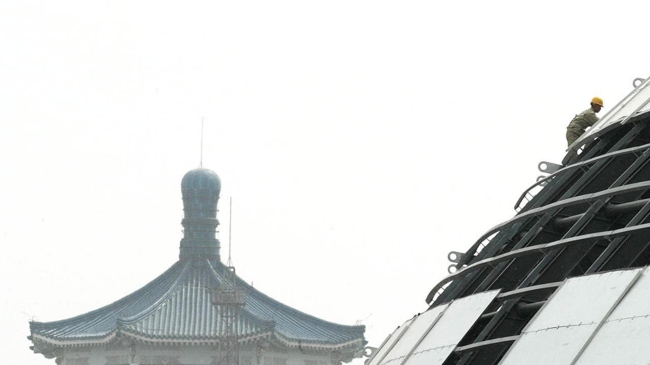 File photo of Chinese worker on a construction site