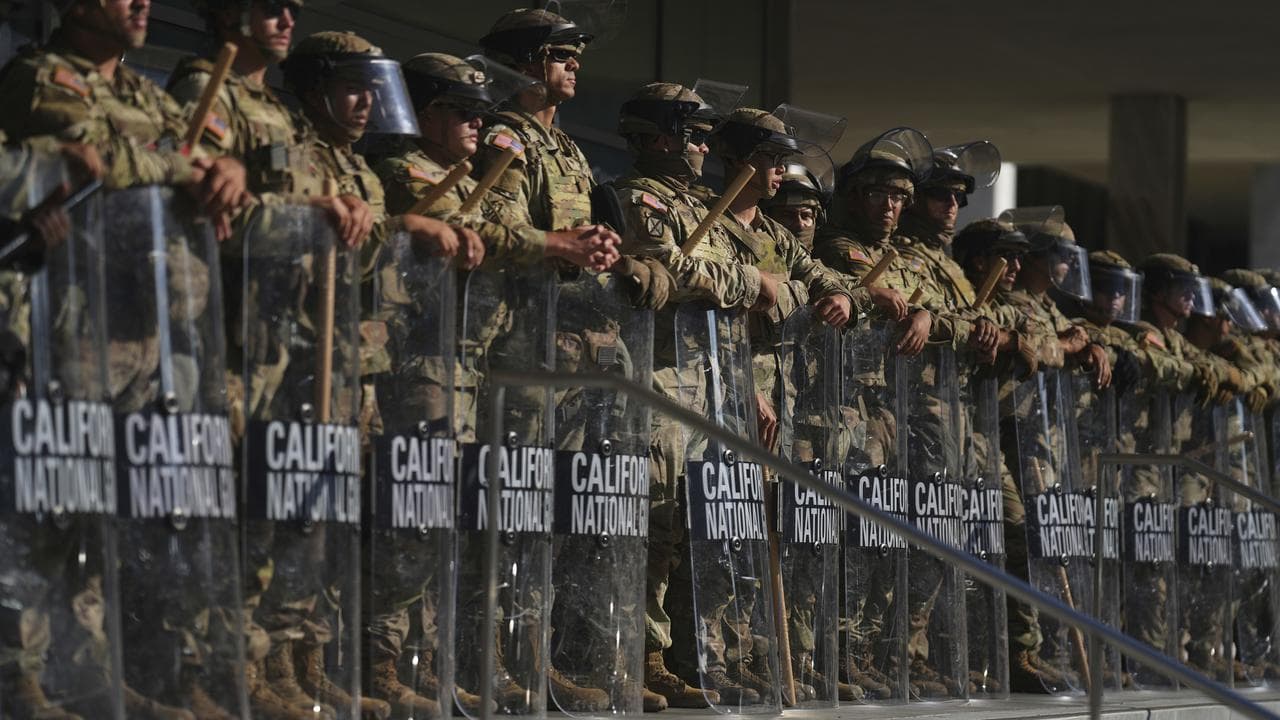 National Guard are positioned at the Federal Building in Los Angeles