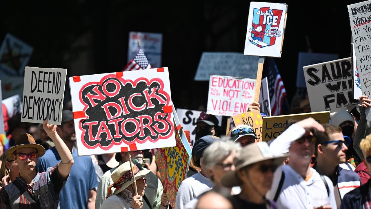 Demonstrators attend a ‘No Kings’ protest in Seattle