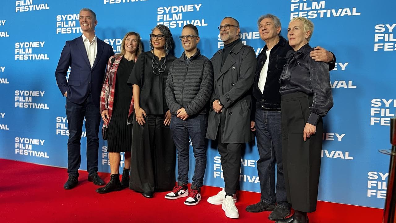 Arts Minister John Graham, Treasurer Daniel Mookhey, Claudia Karvan.