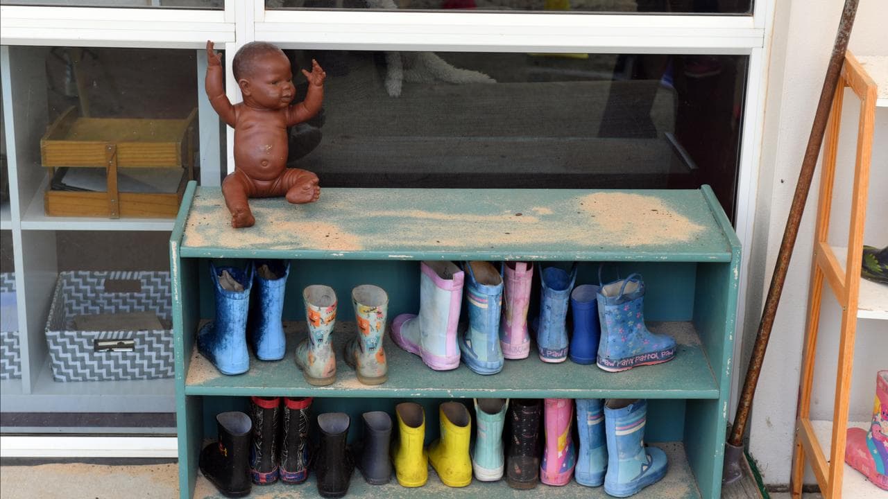 Children rain boots are seen at an early childhood centre