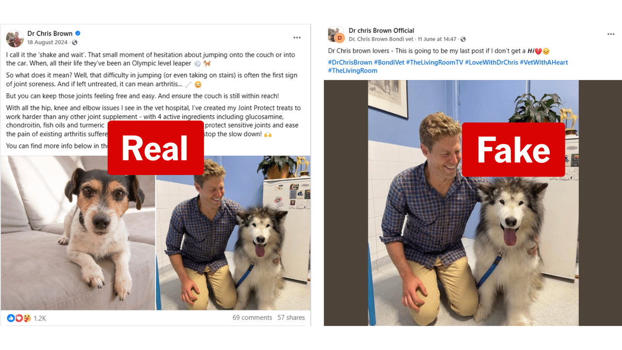 Real and fake Dr Chris Brown Facebook posts