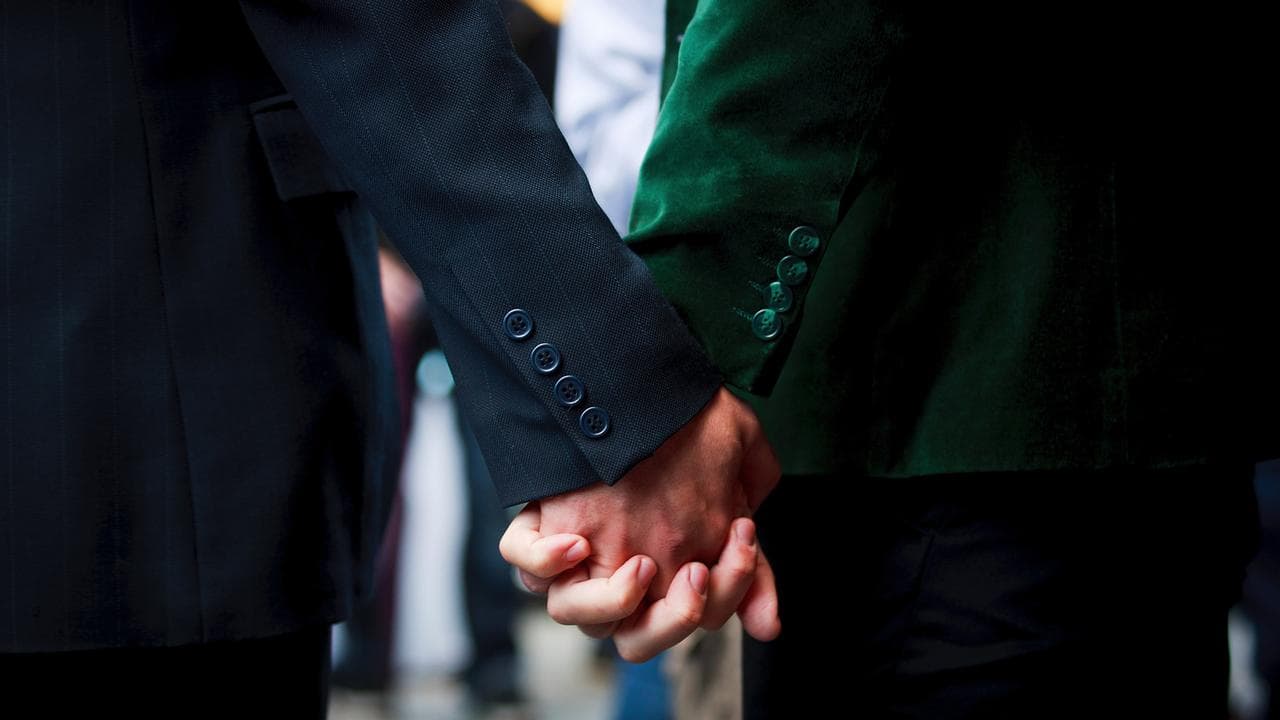 Two men holding hands (file image)