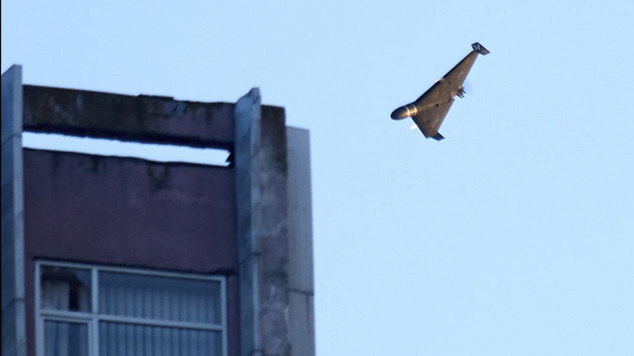 Russian drone attacks a building in Kyiv, Ukraine