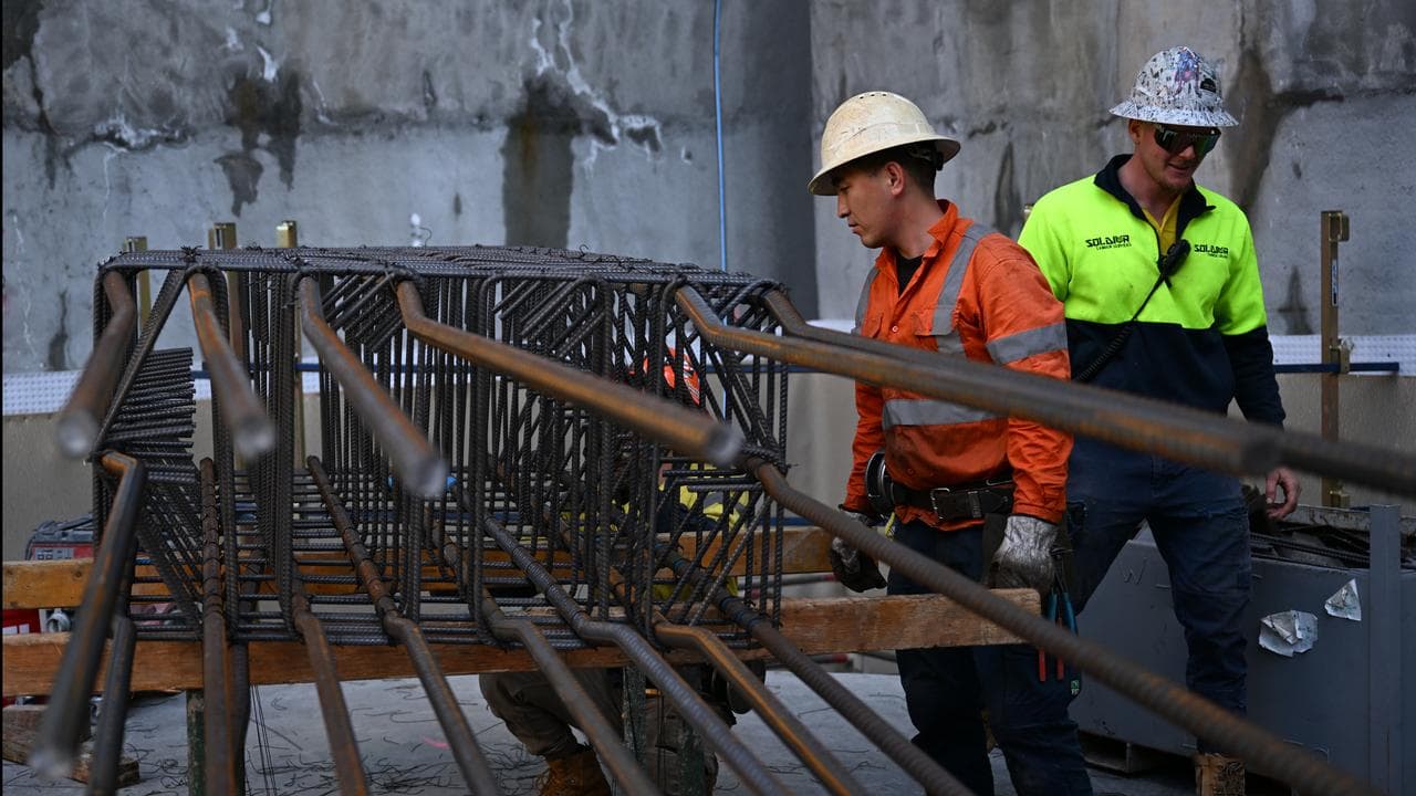 Construction workers at a development site in Parramatta