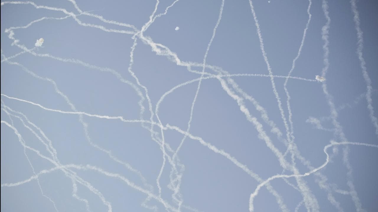 Israeli air defences during an Iranian attack over Tel Aviv