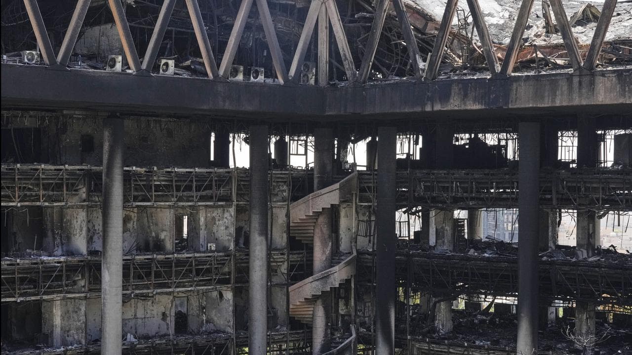 Damaged headquarters of Iranian state television in Tehran